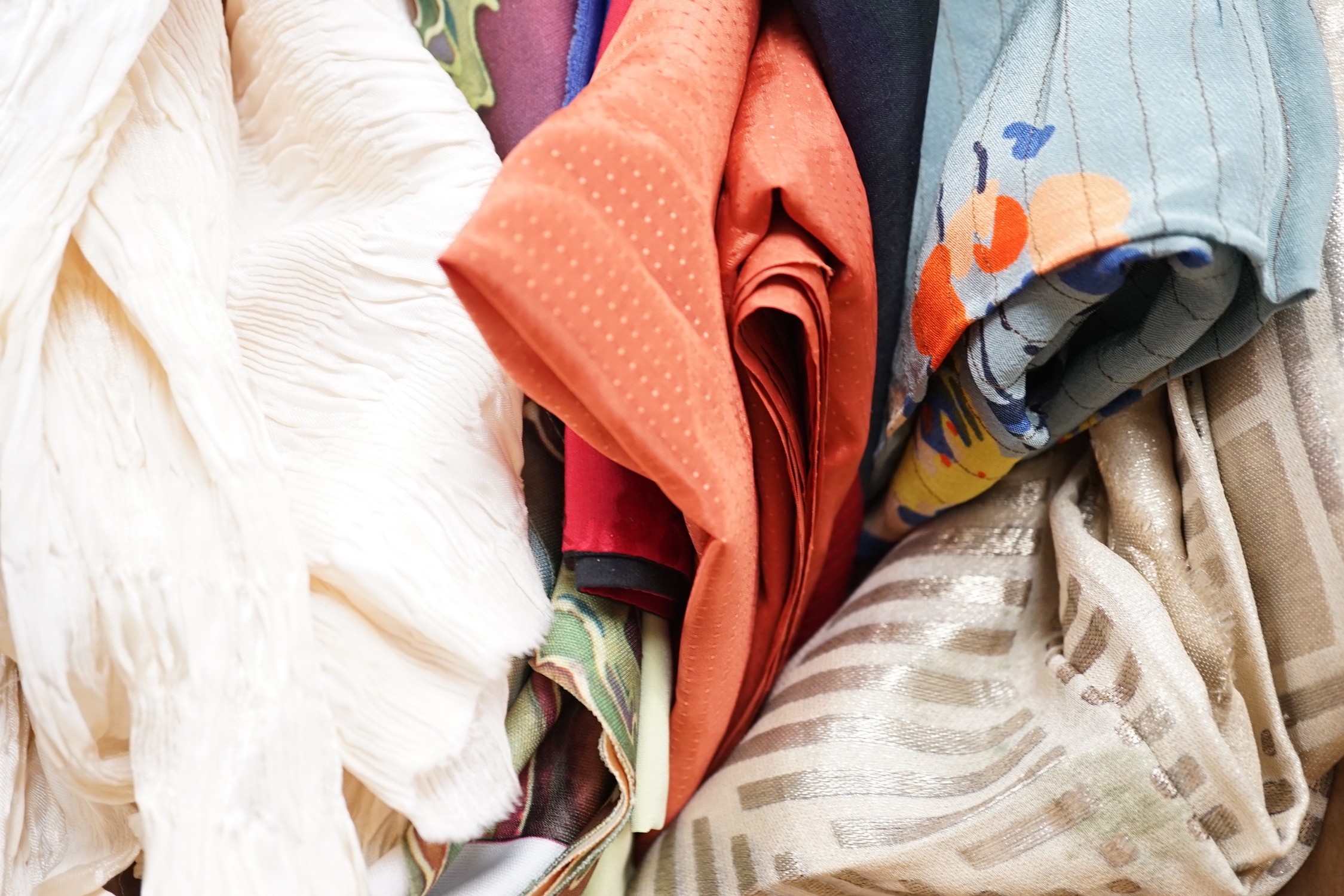 A 1930’s lamé length of fabric and other woven and printed fabrics from 1920’s-60’s